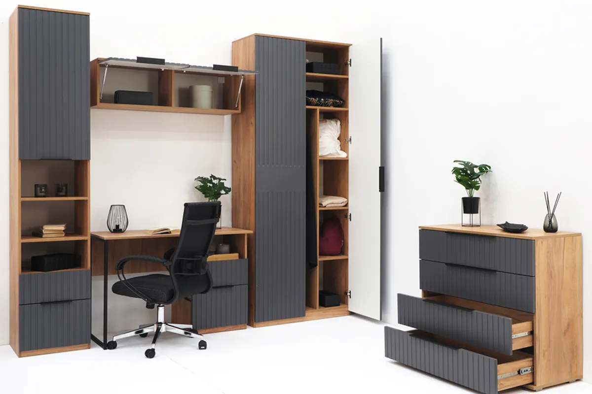 Шкаф для одежды Хилтон (Дуб Крафт золотой/Графит матовый) в мебель-центре Озерцо