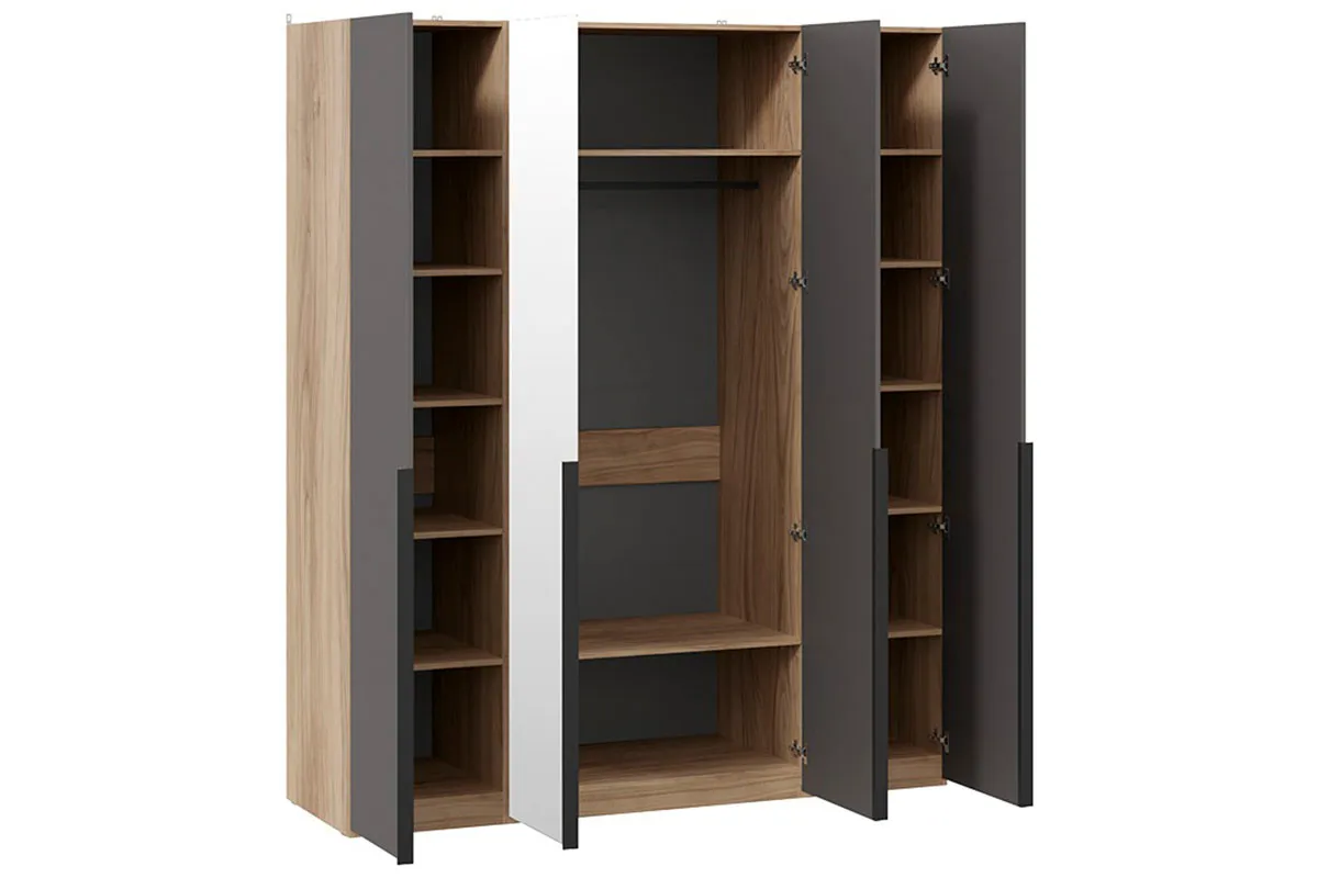 Шкаф для одежды Порто СМ-393.07.108 (580) с 2 глухими и 2 зеркальными дверями (Яблоня Беллуно/Графит софт) в мебель-центре Озерцо