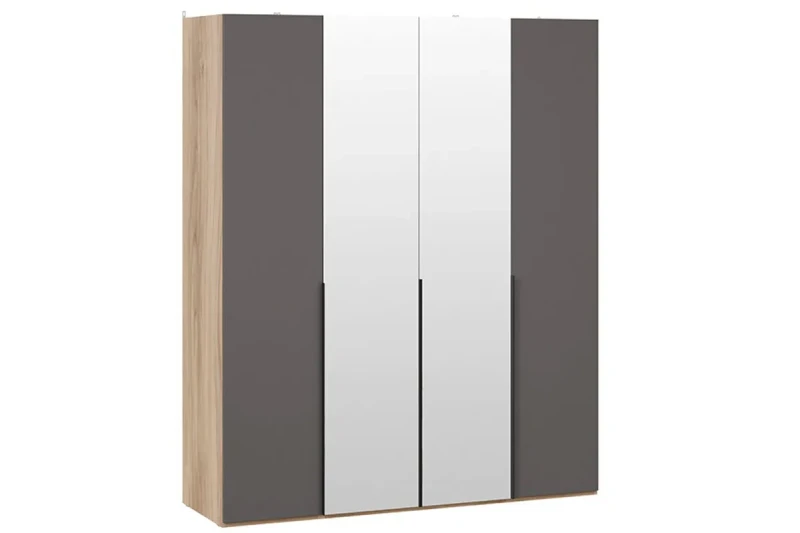 Шкаф для одежды Порто СМ-393.07.108 (580) с 2 глухими и 2 зеркальными дверями (Яблоня Беллуно/Графит софт) в мебель-центре Озерцо