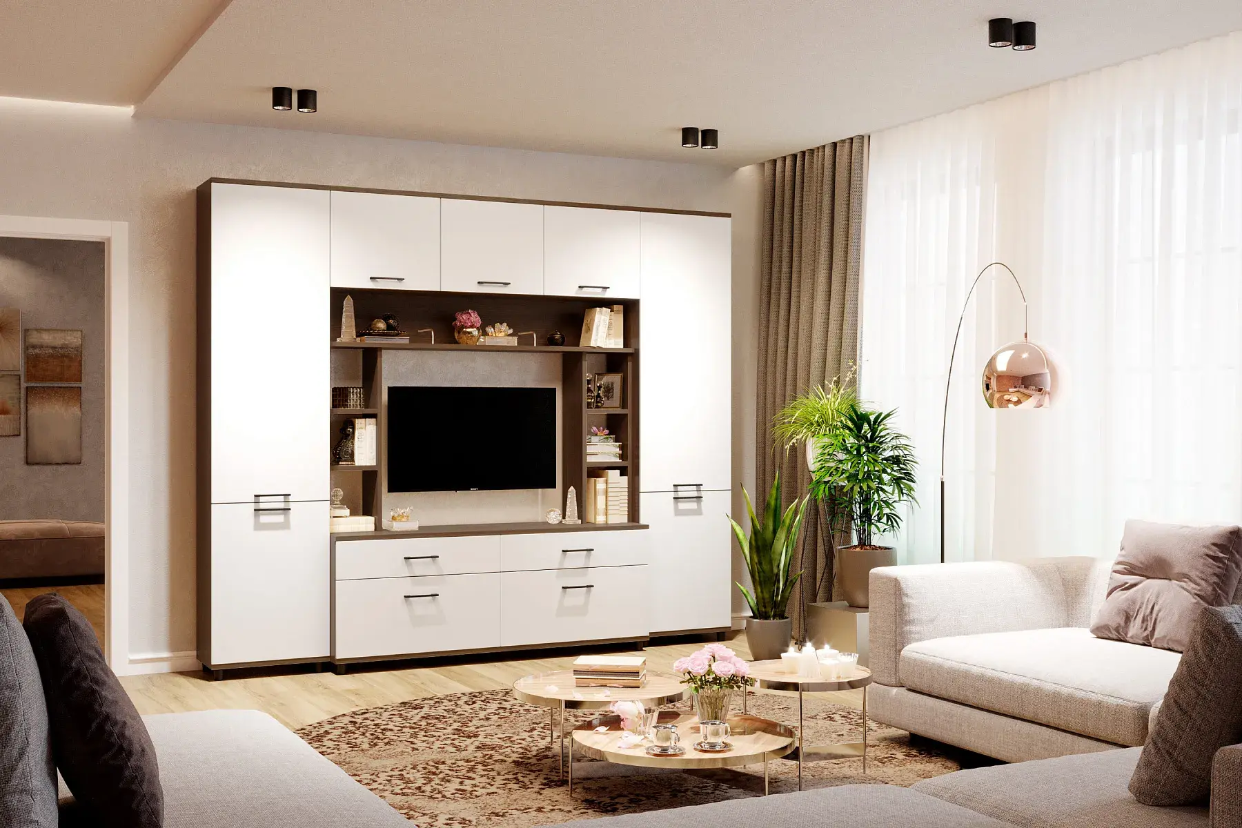 Тумба ТБ-5029-ГТ-БГ (Гикори Джексон темный/Белый Бриллиант глянцевый) — Мебель-центр Озерцо