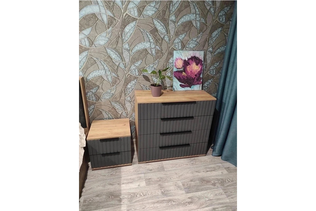 Тумба прикроватная Хилтон (Дуб Крафт золотой/Графит матовый) — Мебель-центр Озерцо