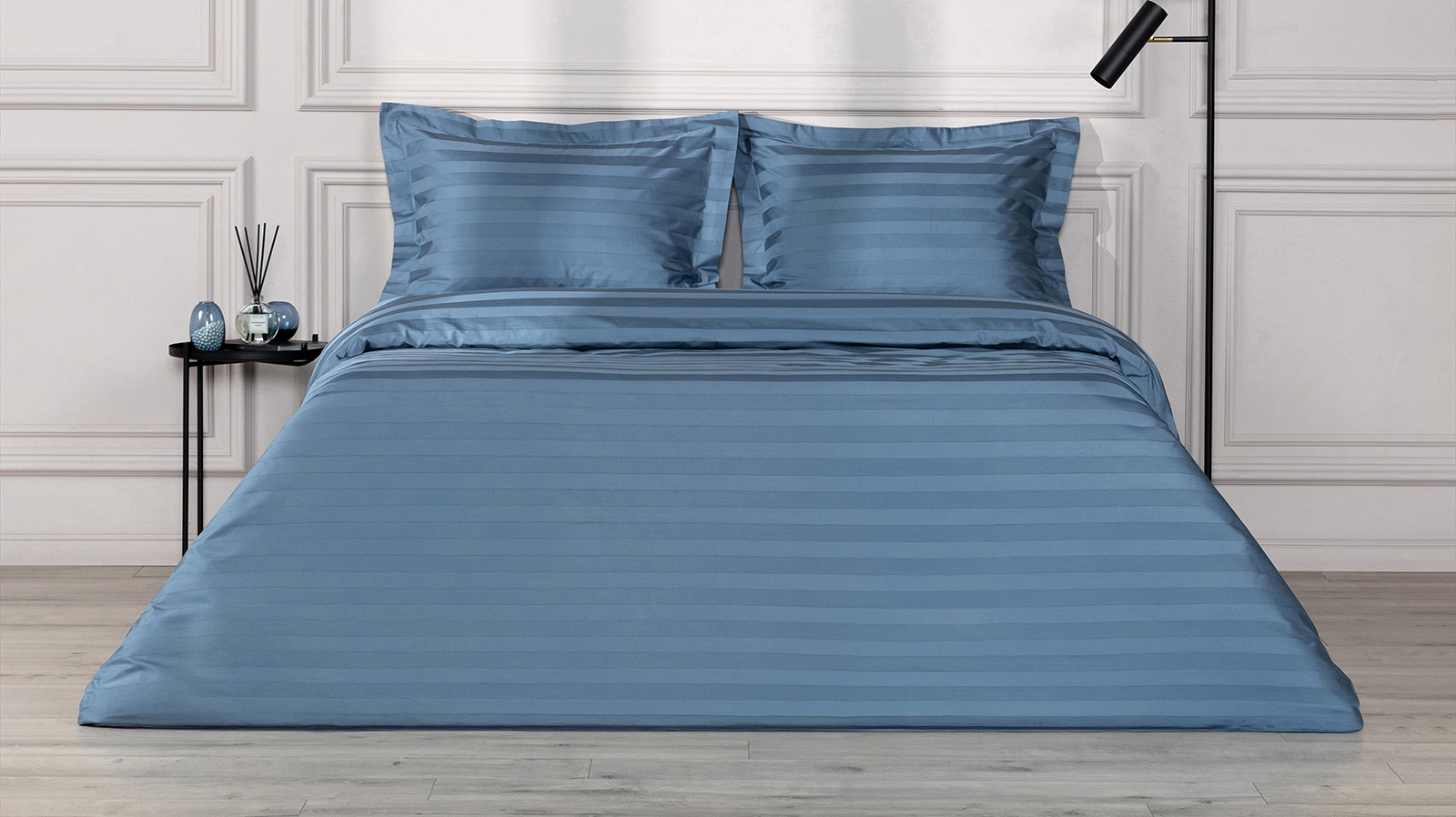 Постельное белье Askona Comfort Stripe 2.0 (евро), цвет: Синий лед 200x220, без простыни в мебель-центре Озерцо