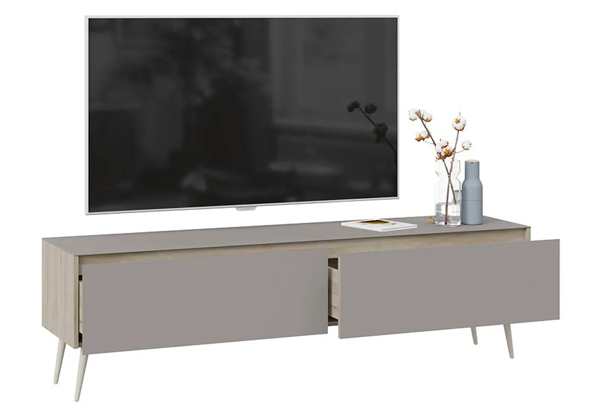 Тумба для теле-и радиоаппаратуры Глосс СМ-319.03.011 с опорами (Баттл Рок/Стекло Светлый Stone(St)/Бежевый) — Мебель-центр Озерцо