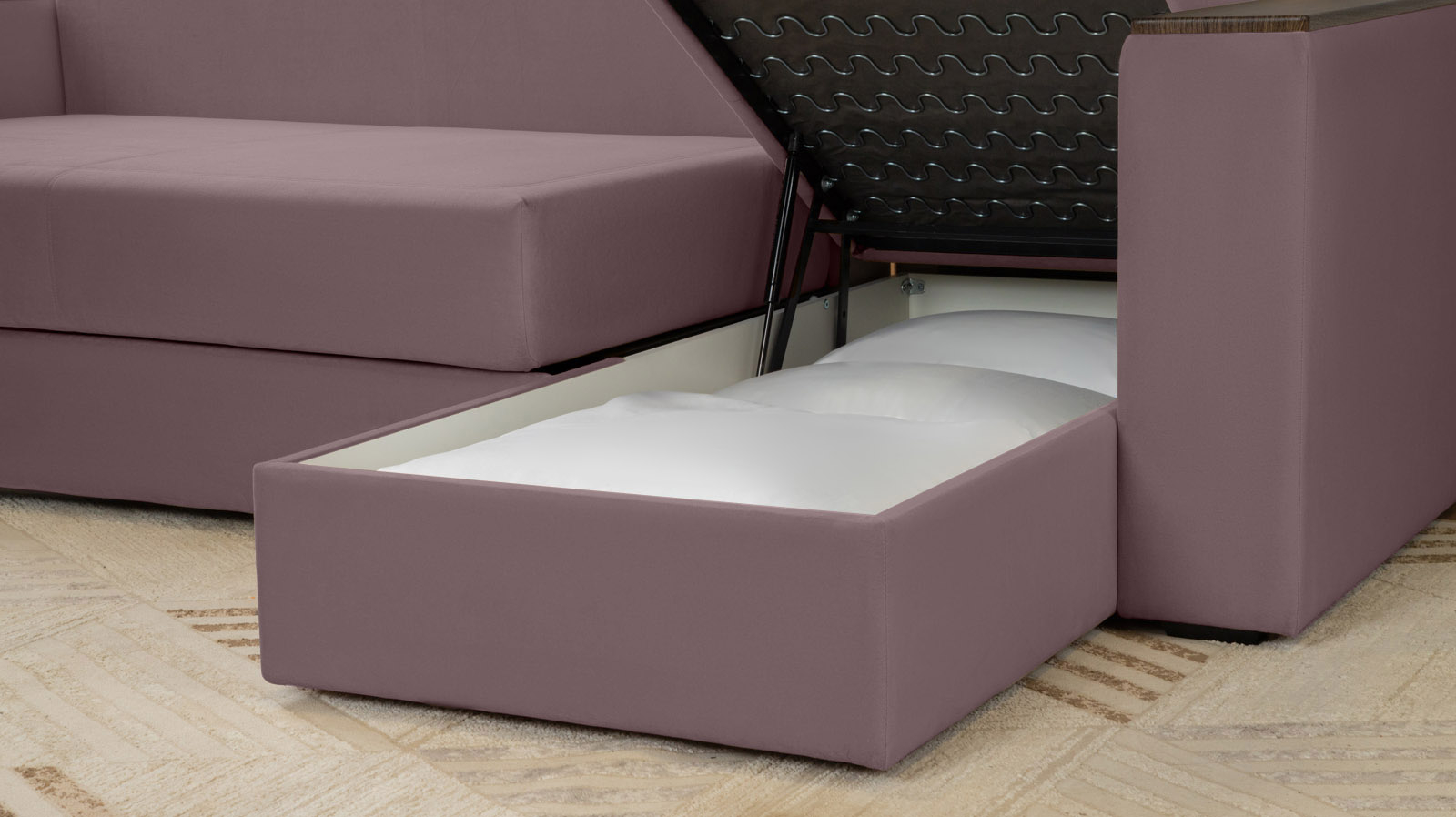 Диван угловой Loko Pro с хранением в подлокотниках, ткань Casanova Lilac 164x212 — в мебель-центре Озерцо