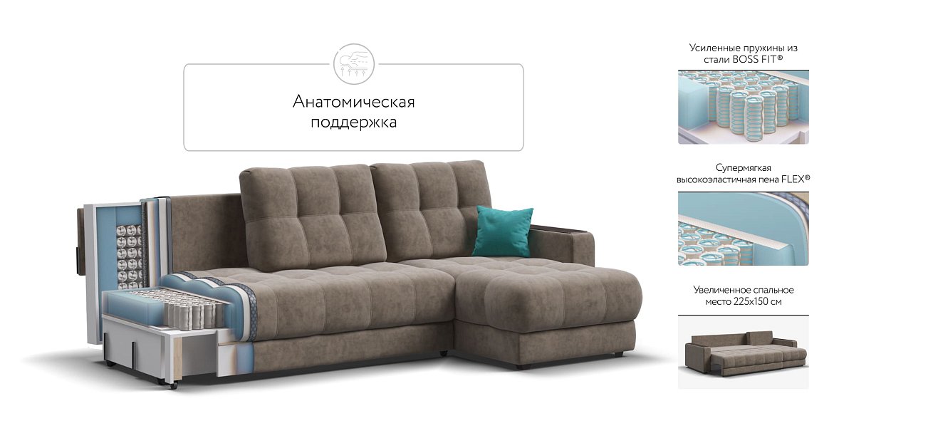 Угловой диван BOSS 3.0 Classic XL Велюр Роял тауп — купить в Озерце