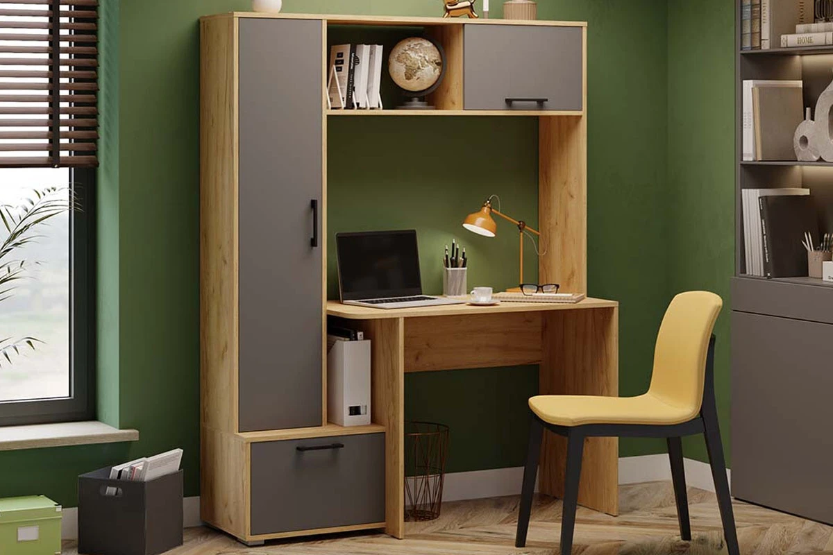 Стол письменный Тип 15 (Дуб Крафт Золотой/Графит Серый) — Мебель-центр Озерцо