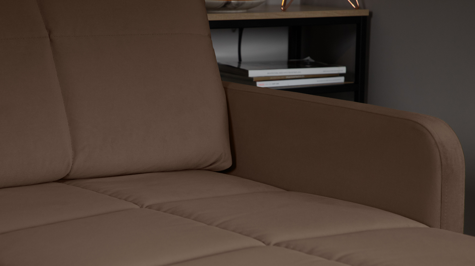 Диван угловой Domo Pro с узкими подлокотниками, стежка квадрат, ткань Casanova Chocolate 180x216 — купить в Озерце