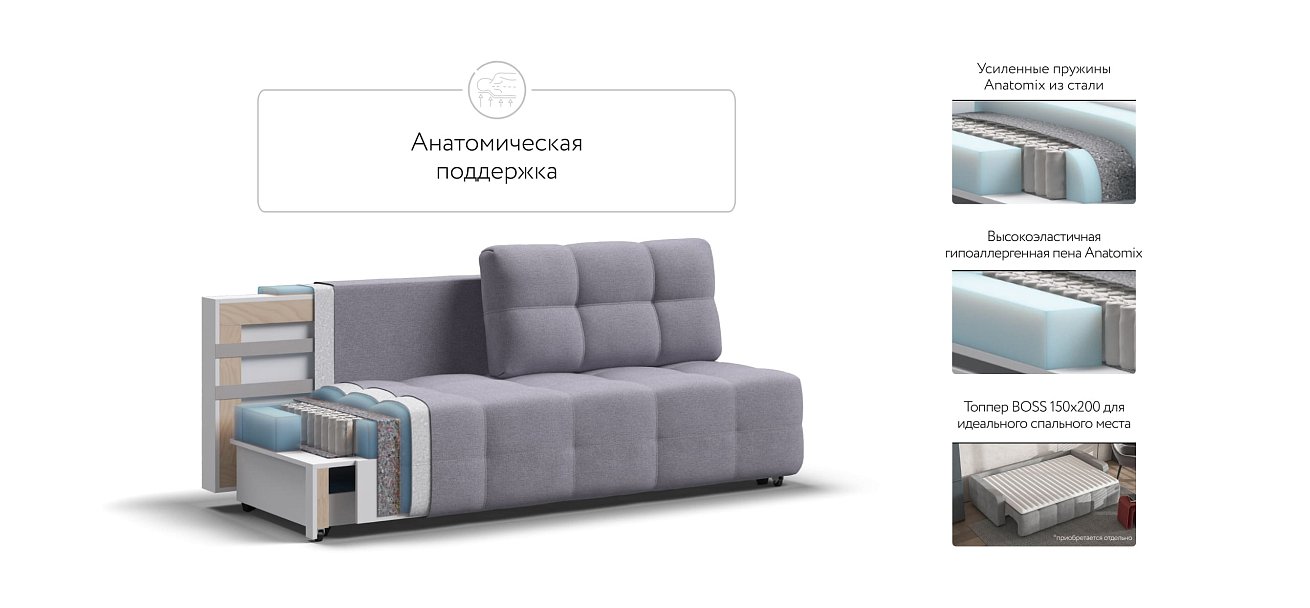 Диван Dandy MINI SE рогожка Malmo платина — купить в Озерце