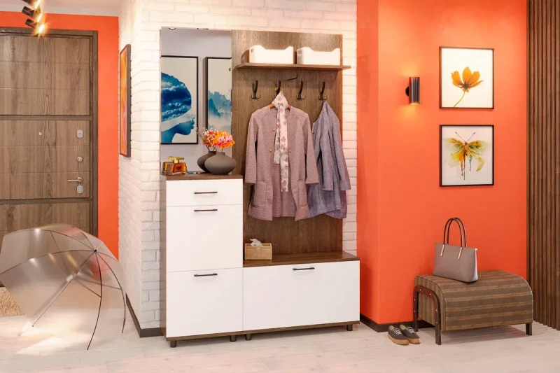 Прихожая Грейс комплект 9 (Гикори Джексон Темный/Белый Бриллиант Глянцевый) — Мебель-центр Озерцо