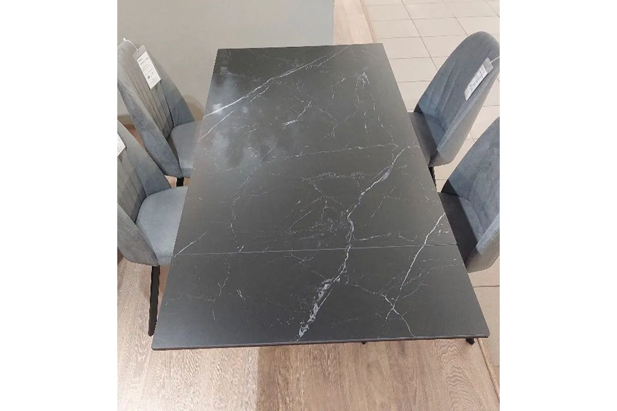 Стол обеденный Вирджиния 1400(2000) (ст. №2/Керамика Черный Мрамор 9206053/МДФ Черный Кварц/Черный) - купить в Озерце