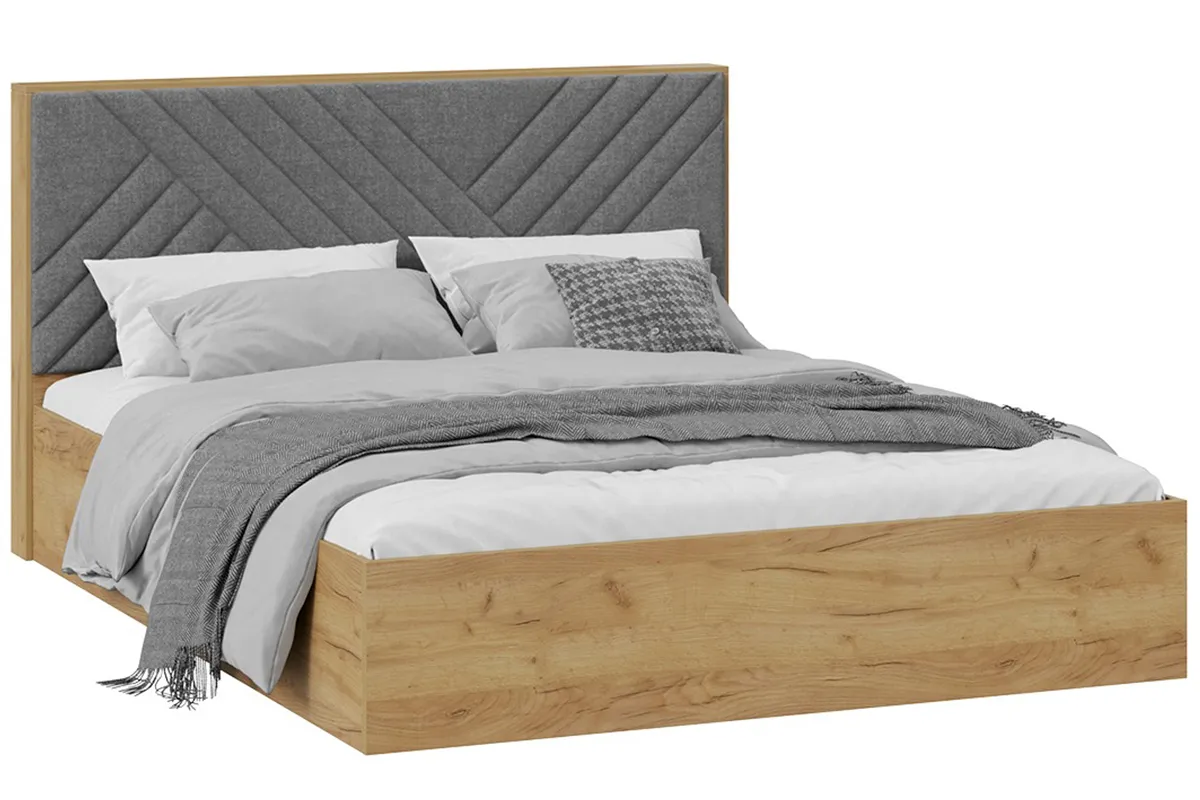 Кровать Хилтон Тип 1 с ПМ и заглушиной 160х200 (Дуб Крафт золотой/Велюр серый) - купить в Озерце