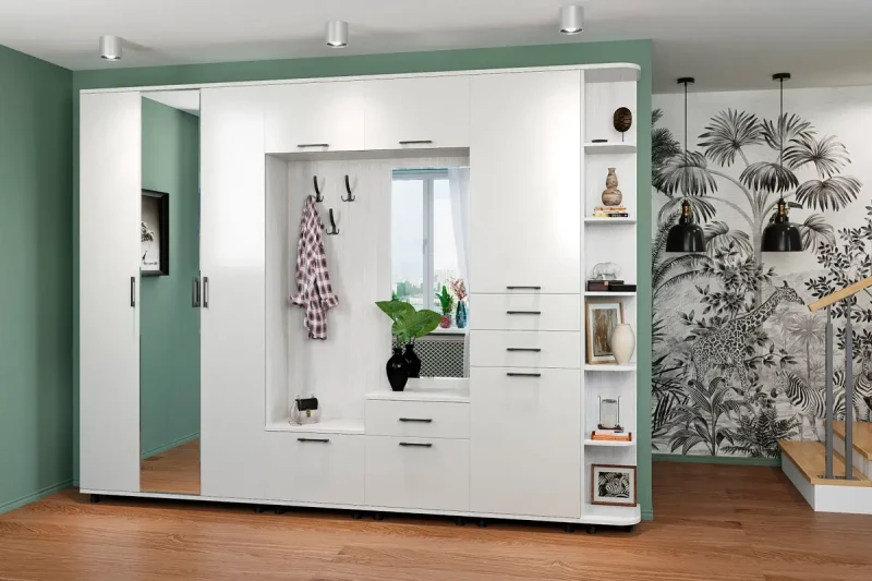 Прихожая Грейс комплект 5 (Снежный Ясень/Белый Бриллиант Глянцевый) - заказать на Ozerco.com Прихожая Грейс комплект 5 (Снежный Ясень/Белый Бриллиант Глянцевый) — Мебель-центр Озерцо