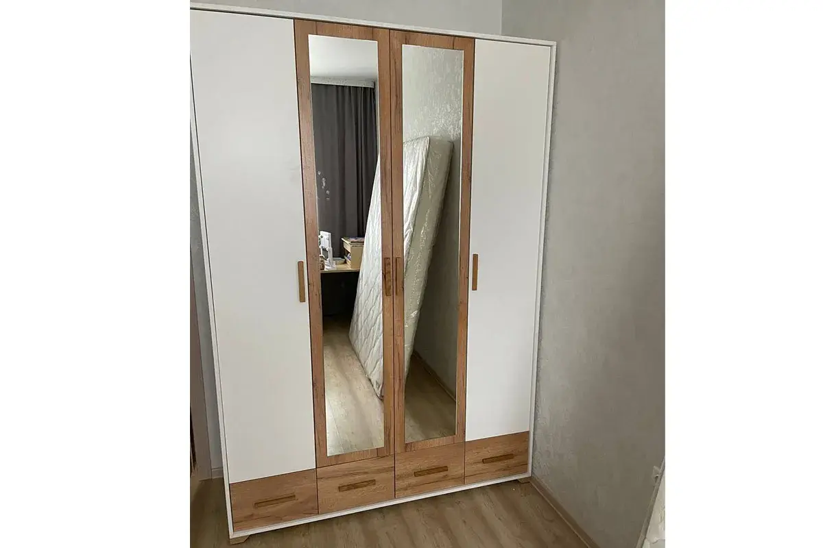 Айрис 555 Шкаф для одежды и белья (Белый/Дуб золотистый) в мебель-центре Озерцо