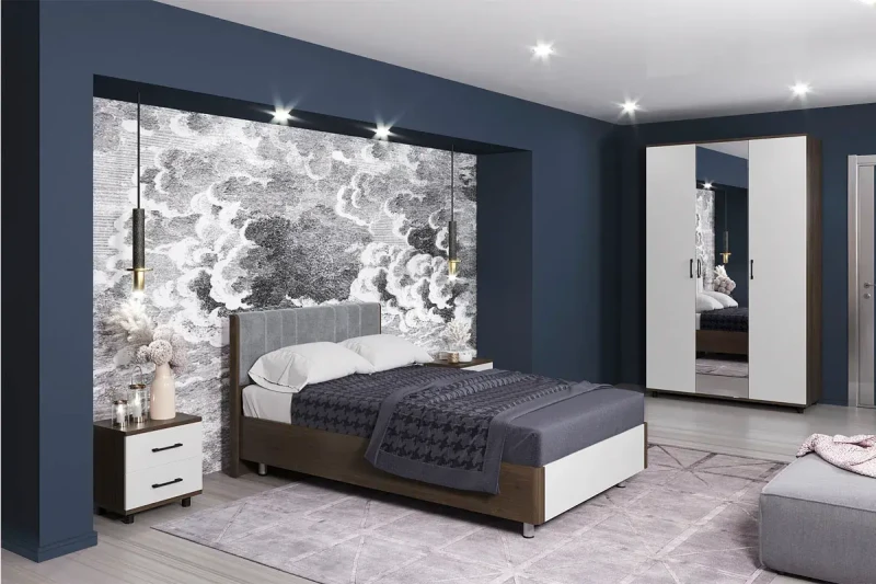 Спальня Грейс комплект 2 (Гикори Джексон Темный/Белый Бриллиант Глянцевый) - купить в Озерце