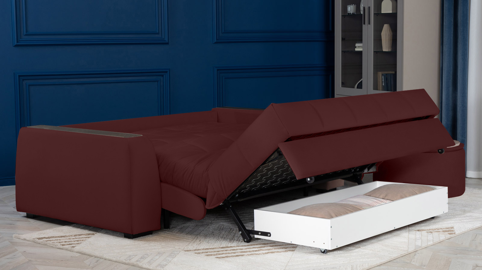 Диван - кровать Domo Pro с накладкой цвета венге, стежка квадрат, ткань Sky Velvet 32 180x216 — в мебель-центре Озерцо