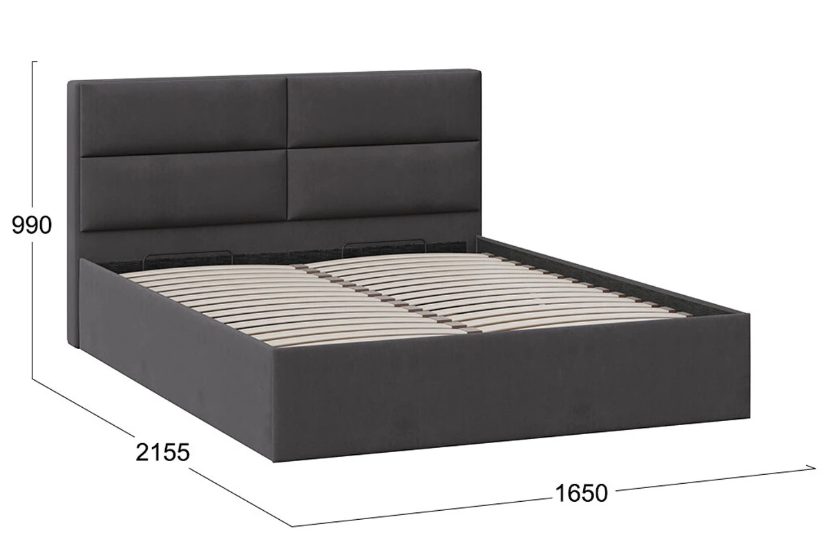 Кровать универсальная Глосс Тип 1 с ПМ и заглушиной 160х200 (Велюр/Графит) - купить в Озерце