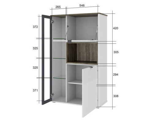 Симпл Шкаф с витриной 1V2DN — Мебель-центр Озерцо