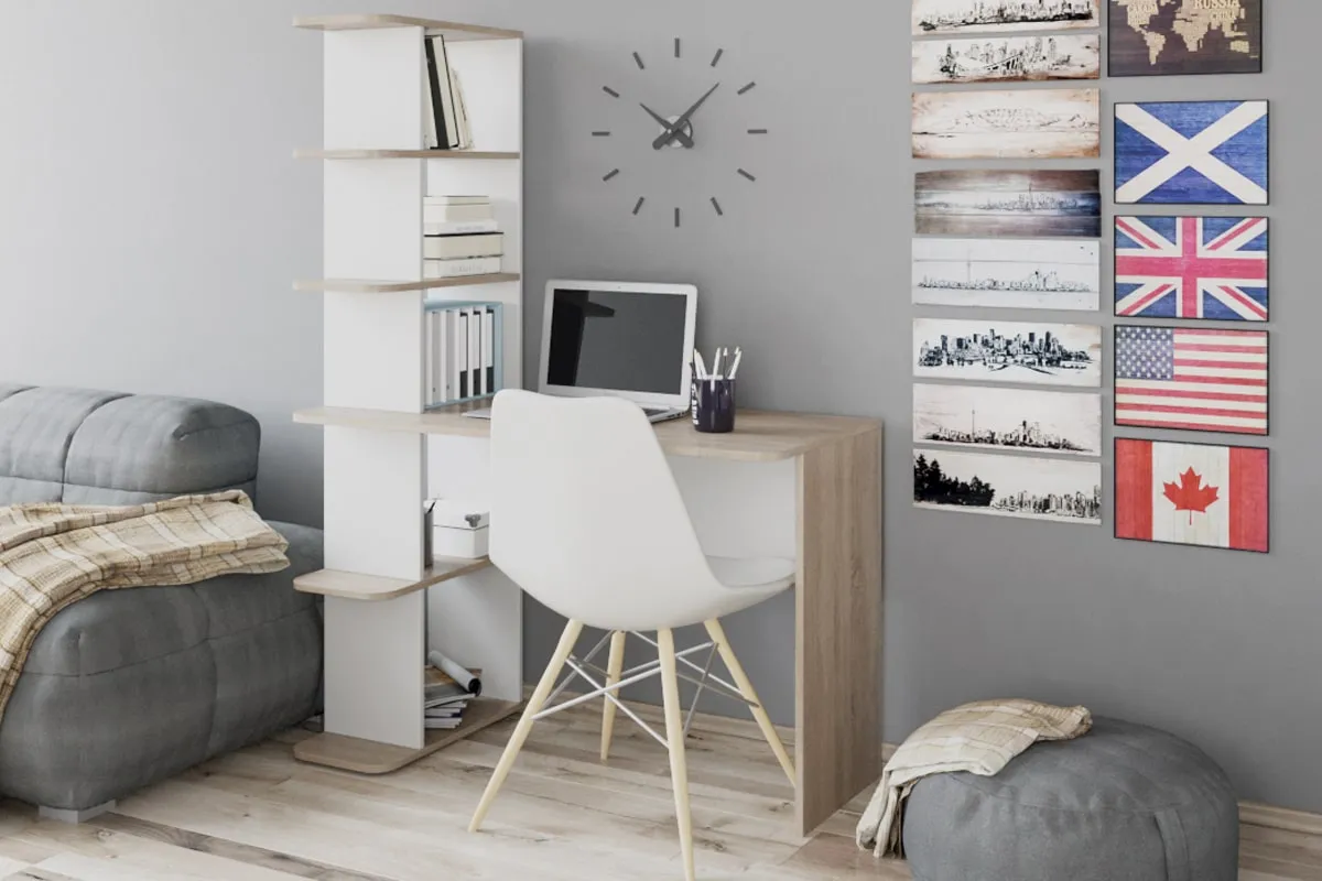 Стол письменный Тип 4 (Дуб Сонома/Белый Ясень) — Мебель-центр Озерцо