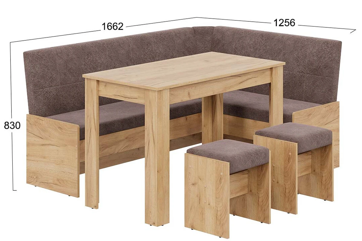 Кухонный уголок Пекин (Дуб крафт золотой/Микровелюр Duna Stone) - купить в Озерце