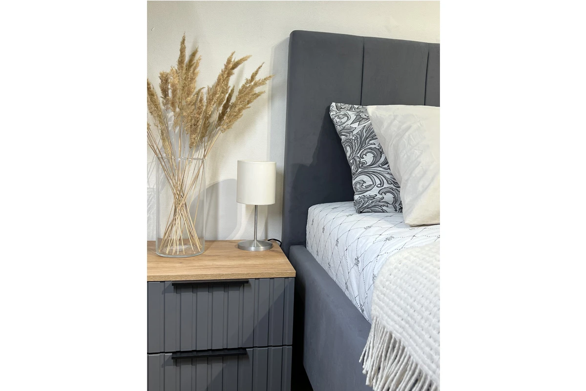 Тумба прикроватная Хилтон (Дуб Крафт золотой/Графит матовый) — Мебель-центр Озерцо