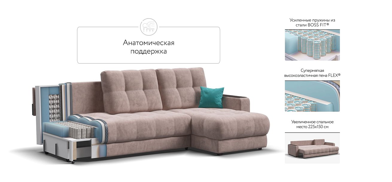 Угловой диван BOSS 3.0 Classic XL Велюр Royal пион NEW — купить в Озерце