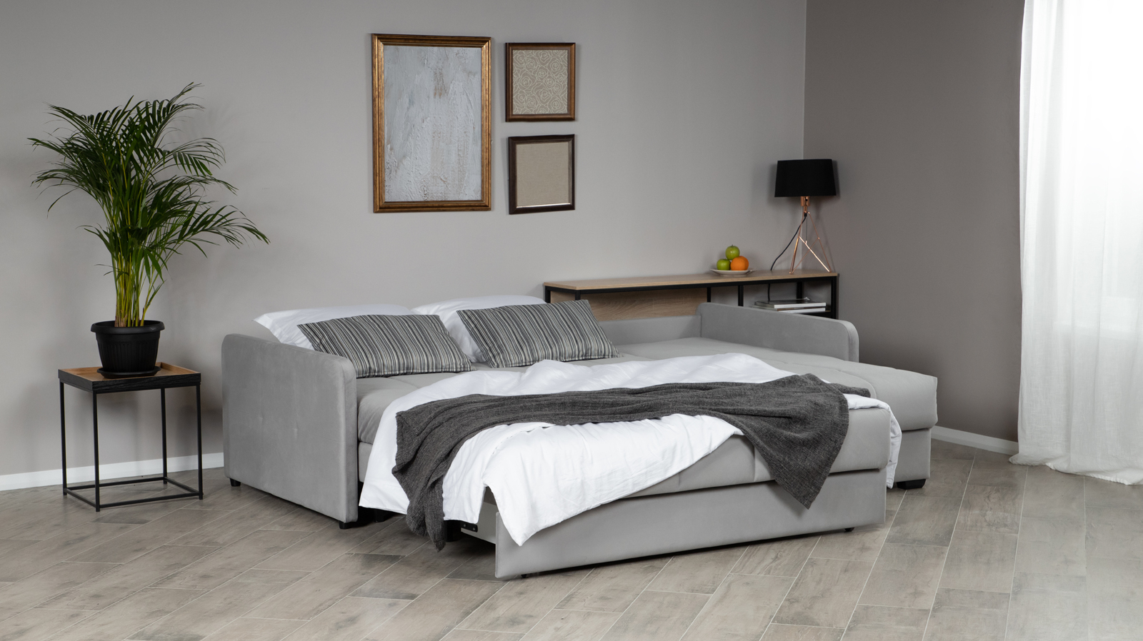 Диван угловой Domo Pro с узкими подлокотниками, стежка квадрат, ткань Sky Velvet 08 140x216 — купить в Озерце