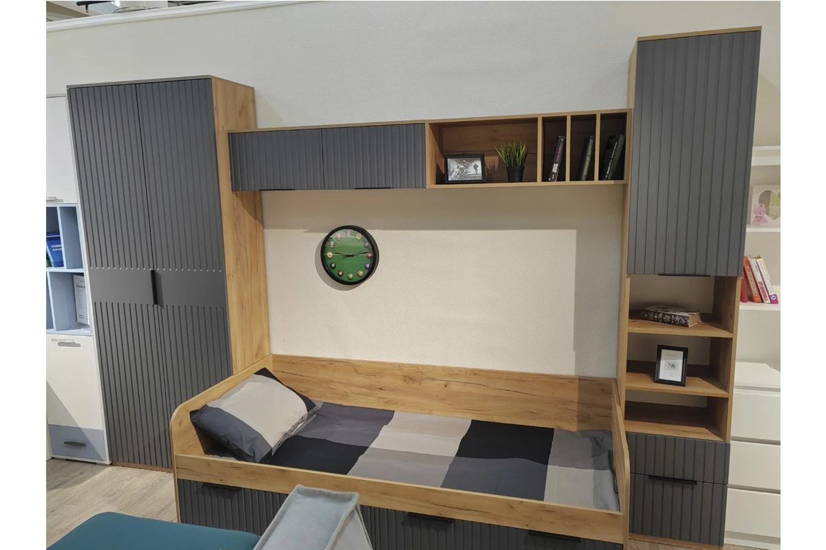 Набор детской мебели Хилтон №2 (Дуб Крафт золотой/Графит матовый) — Мебель-центр Озерцо