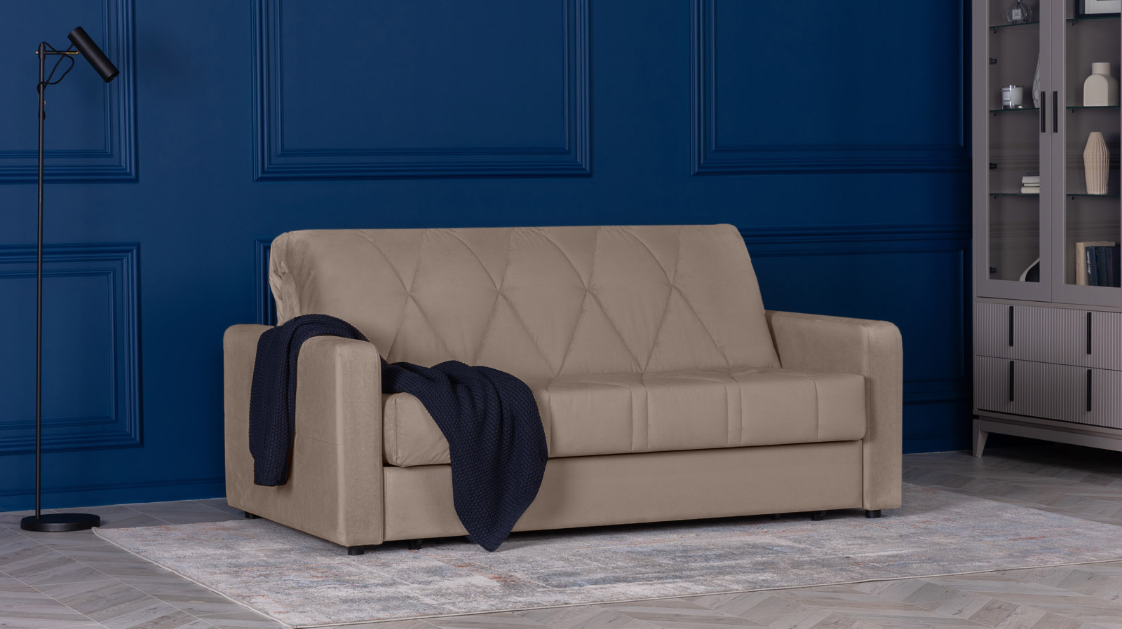Диван - кровать Domo Pro стежка ромб, ткань Sky Velvet 17 180x216 — купить в Озерце