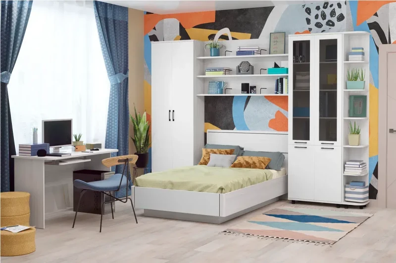 Детская Грейс композиция 5 (Снежный Ясень/Белый Бриллиант Глянцевый) — Мебель-центр Озерцо