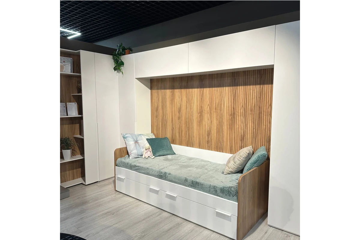 Шкаф навесной с декоративными панелями Порто СМ-393.21.023-24 (Белый жемчуг/Яблоня беллуно/Белый софт) в мебель-центре Озерцо