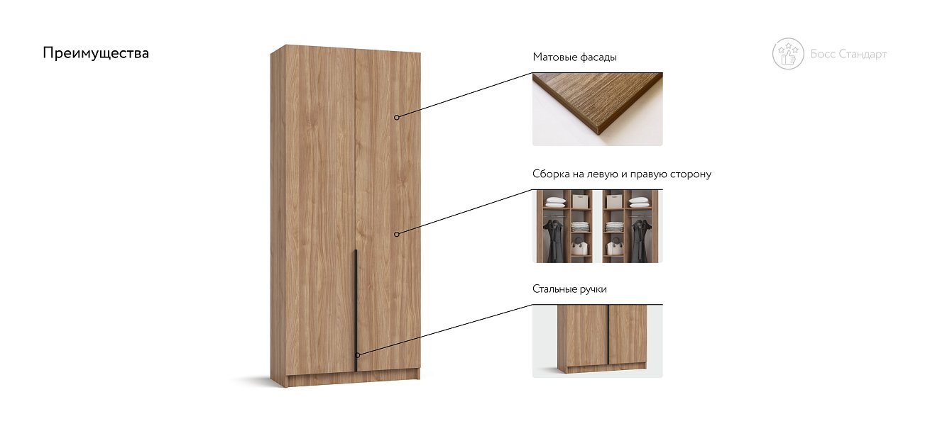 Босс Стандарт 90*220 шкаф распашной 2Д Орех Селект в мебель-центре Озерцо