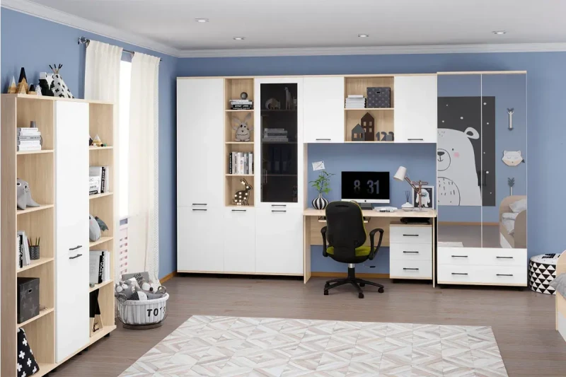 Детская Грейс композиция 3 (Ясень Асахи/Белый Бриллиант Глянцевый) — Мебель-центр Озерцо