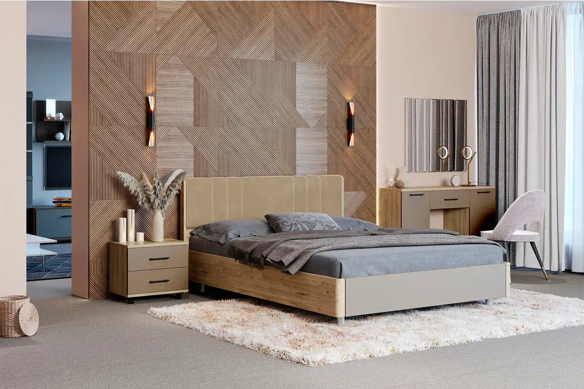 Кровать КР-5013-ГС-БГ 160х200 (Гикори Джексон Светлый/Белый Бриллиант Глянцевый) - купить в Озерце