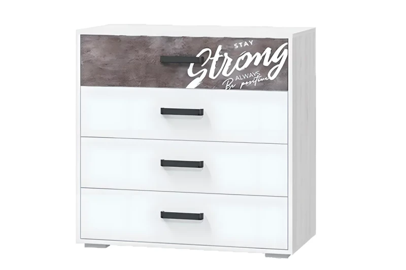 Комод 4 ящика Оливер (Ясень анкор светлый/Белый/Камень темный) — Мебель-центр Озерцо