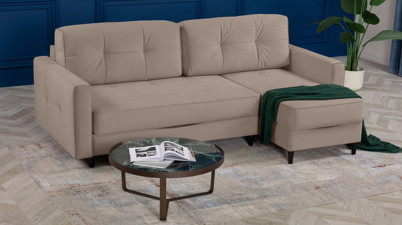 Диван Amani Pro угловой с широкими подлокотниками, ножки: пластик, Тк. Sky Velvet 17 156x237 — купить в Озерце