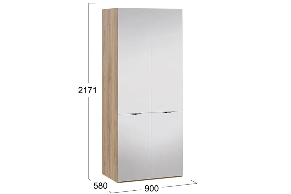 Шкаф для одежды Глосс СМ-319.07.212 с 2 зеркальными дверями (Яблоня Беллуно) в мебель-центре Озерцо