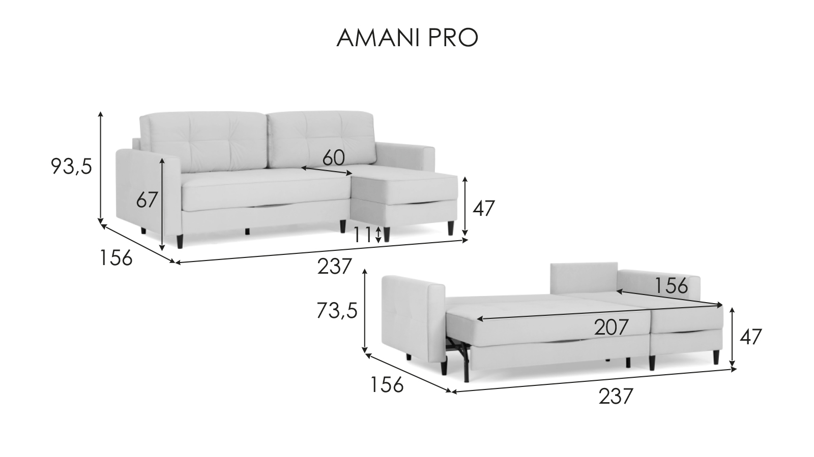 Диван Amani Pro угловой с широкими подлокотниками, ножки: пластик, Тк. Sky Velvet 18 156x237 — купить в Озерце