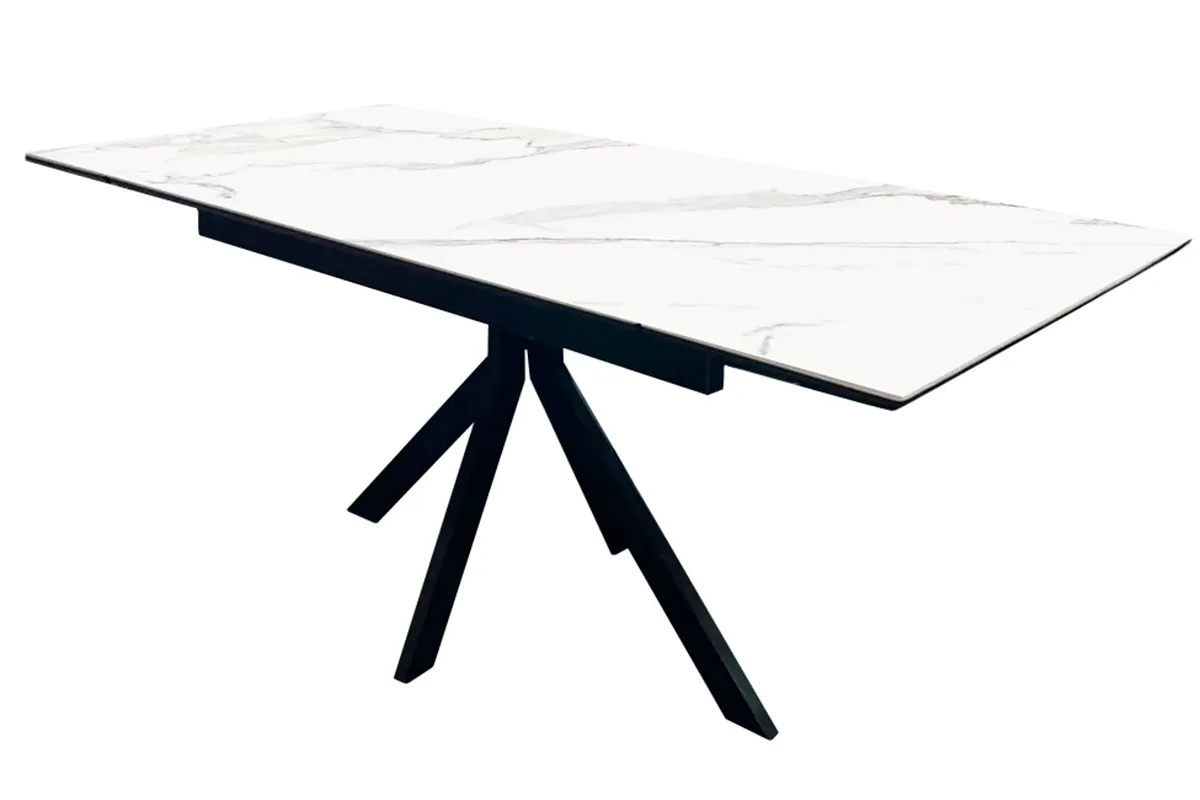 Стол обеденный Комильфо 1200(1800) (ст. №2 / Керамика Белый Мрамор FNZ 9806035/ МДФ Черный Кварц / Металл Черный) - купить в Озерце