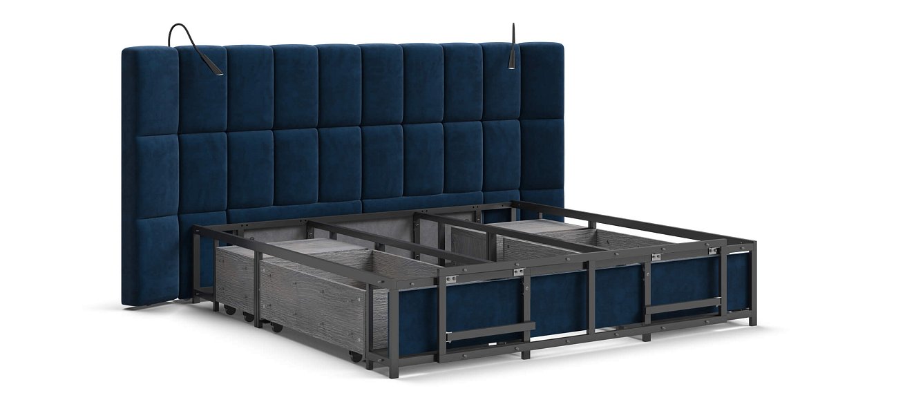 Босс ХО Кровать 180*200 Велюр Монолит синий - купить в Озерце