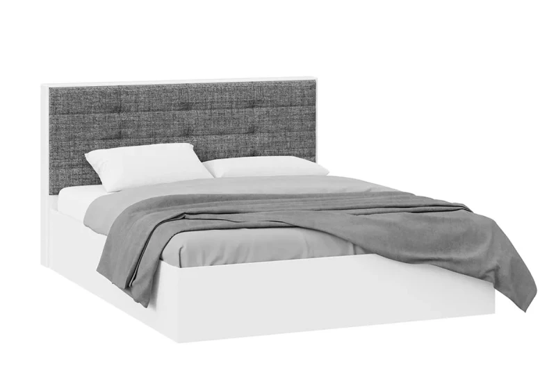 Кровать с ПМ Тесса 160х200 (Белый Жемчуг/Рогожка серая) - купить в Озерце