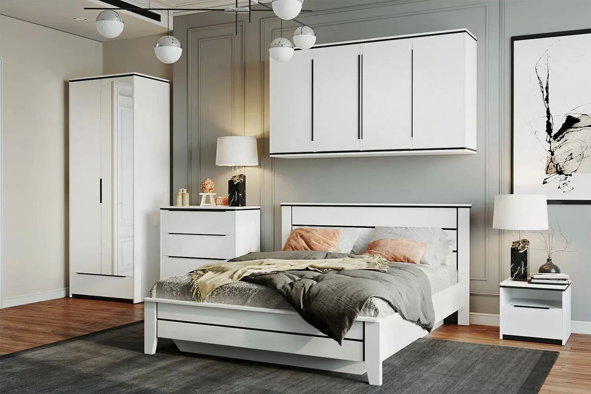 Кровать Scandica Wilma 33 с ПМ 140х200 (Белый гладкий/Чёрный гладкий) - купить в Озерце