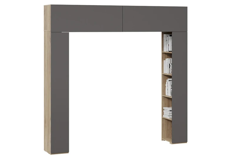 Шкаф навесной со стеллажами Порто СМ-393.21.022 (Яблоня Беллуно/Графит софт) в мебель-центре Озерцо