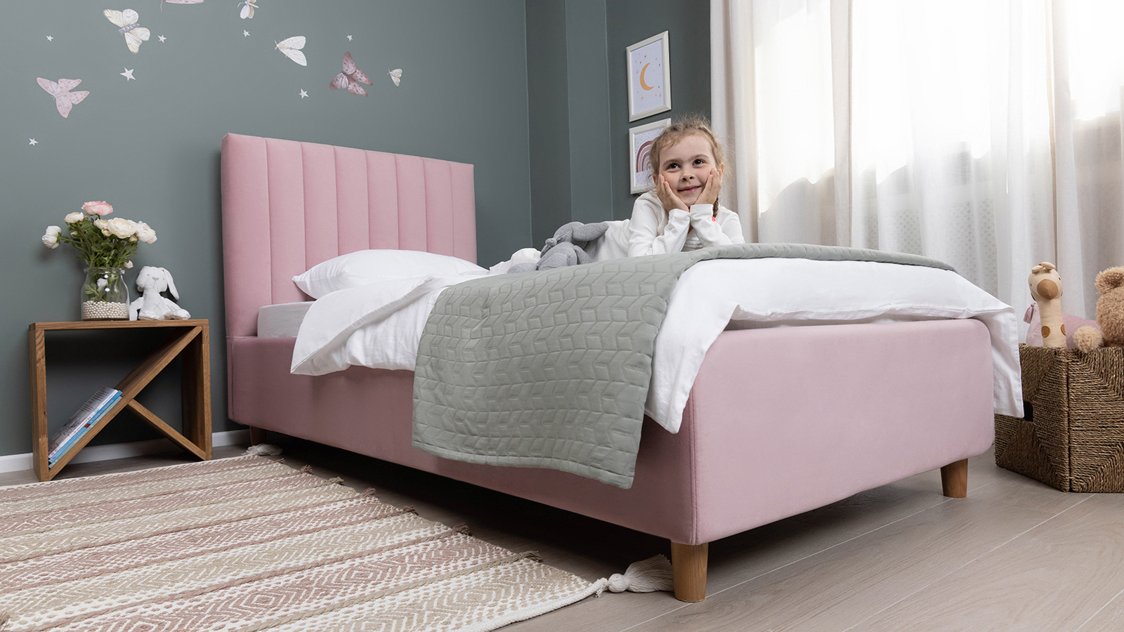 Детская кровать Lovely New 90x200 ОР, Тк. Sky Velvet 01 — Мебель-центр Озерцо
