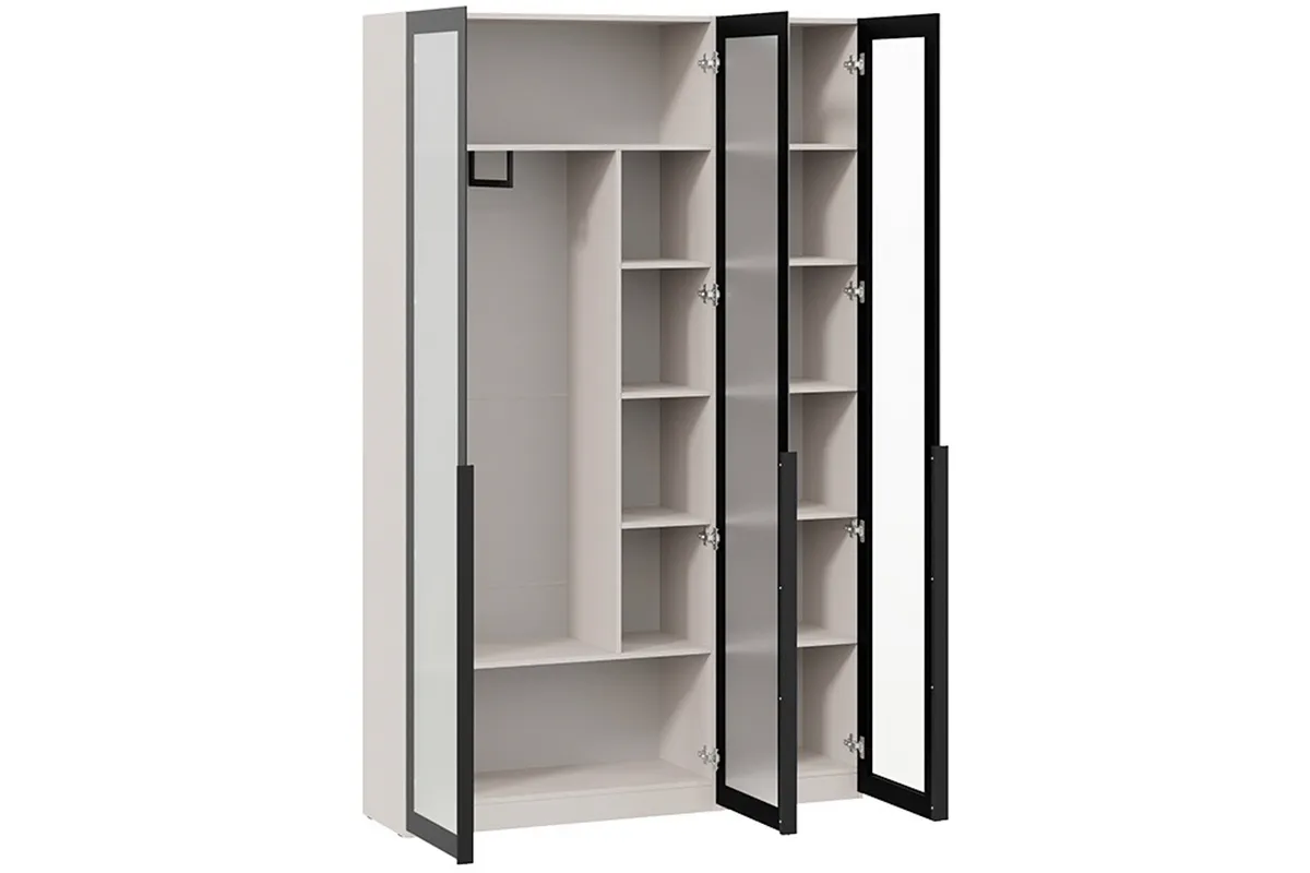 Шкаф для одежды Порто СМ-393.07.117 (580) с 3 стеклянными дверями (Кашемир матовый / Графит / Стекло сатин черное) в мебель-центре Озерцо