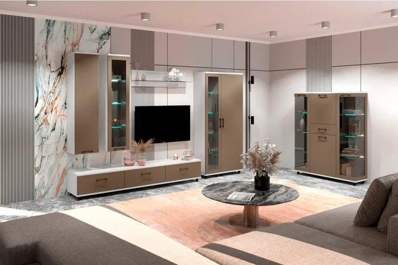 Гостиная Грейс комплект 4 (Снежный Ясень/Латте Матовый) — Мебель-центр Озерцо