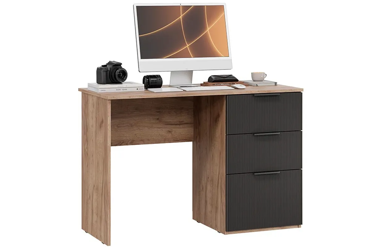 Стол письменный Графит (Дуб Крафт Табачный/Холст Вулкан) — Мебель-центр Озерцо