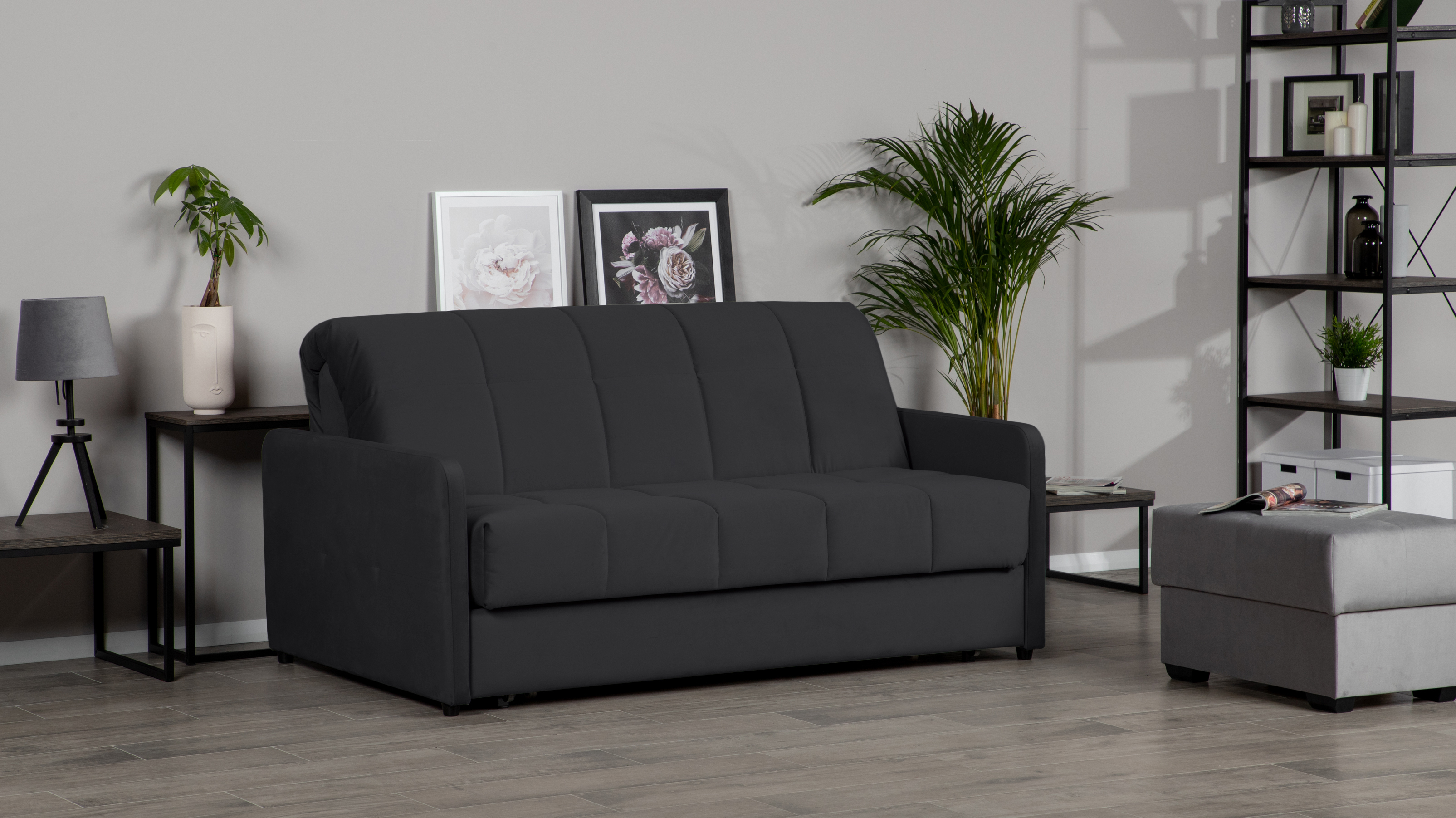 Диван - кровать Domo Pro с узкими подлокотниками, стежка квадрат, ткань Sky Velvet 38 180x216 — купить в Озерце