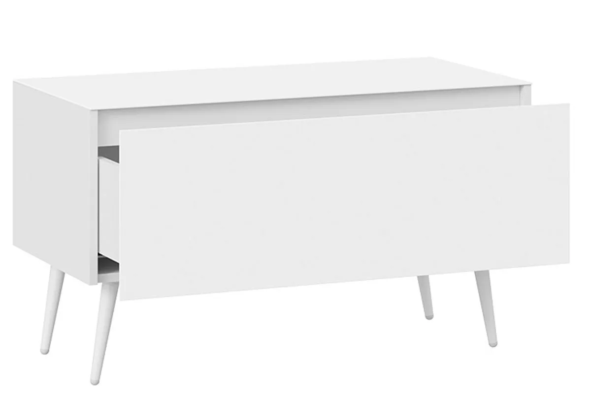 Тумба для теле-и радиоаппаратуры Глосс СМ-319.03.012 с опорами (Белый глянец/Стекло Белый глянец) — Мебель-центр Озерцо