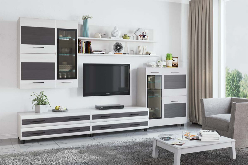 Гостиная Камелия-6 (Снежный ясень/Серый) — Мебель-центр Озерцо