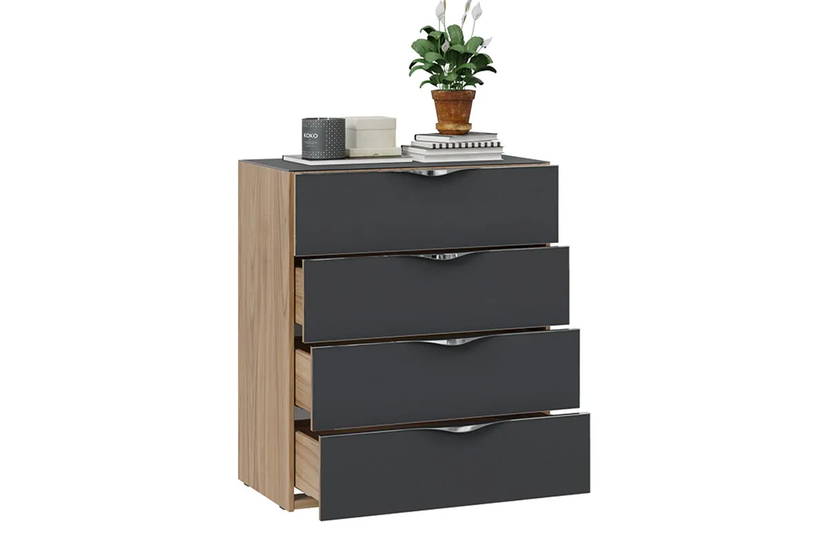 Комод Глосс ТД-319.04.01 (Яблоня Беллуно/Cтекло/Графит матовый) — Мебель-центр Озерцо